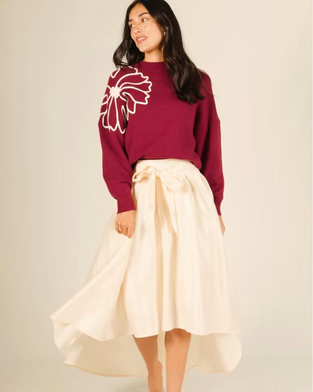 Black Knit Sweater with Flower