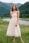 Cream Ruffled Sleeves Midi Dress